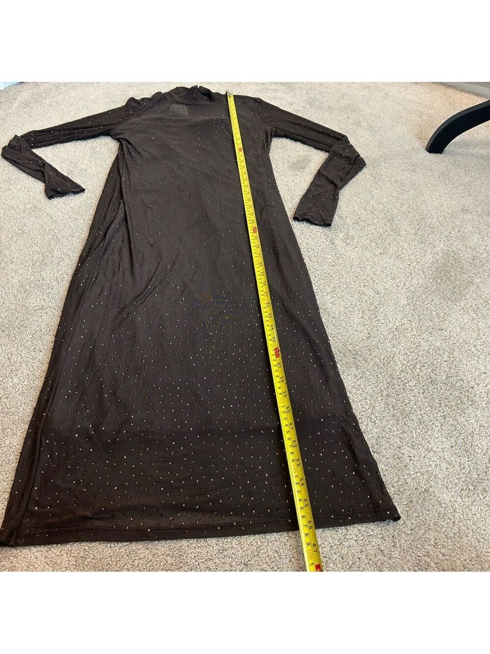 AFRM Los Angeles dark brown Shailene crystal Rhinestone embellished mesh Dress L - Picture 12 of 15